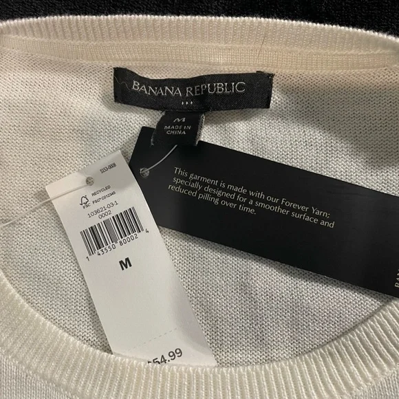 Banana Republic Crew Neck Sweater White and Black Cotton Blend - Picture 2 of 2